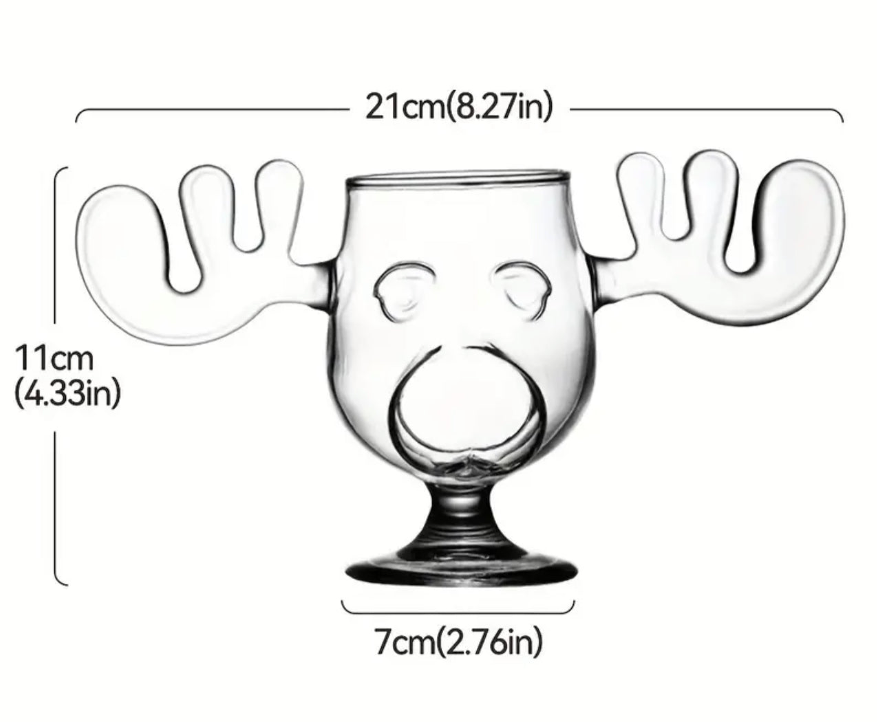 Moose Sculpted Glass Goblet Mug | Christmas Holiday Glassware For Drinks, Ice Cream, Festive Treats | NOT Acrylic, Cup Capacity 240ml/8oz
