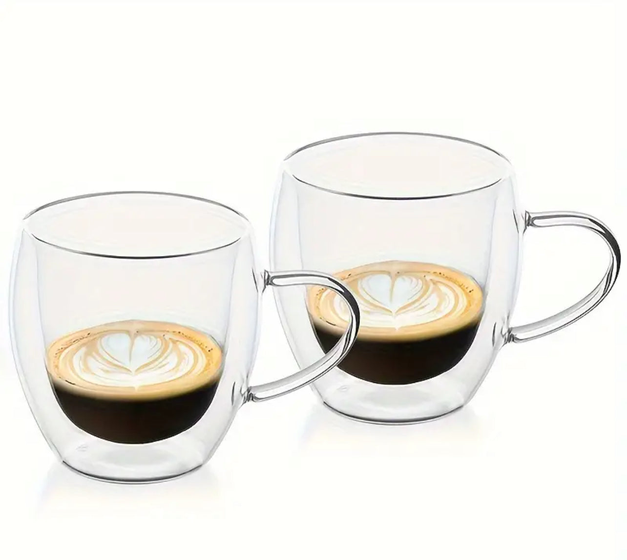 2pc 250ml High Borosilicate Double Wall Insulated Glass Mug Set | Coffee Tea Espresso Beverage