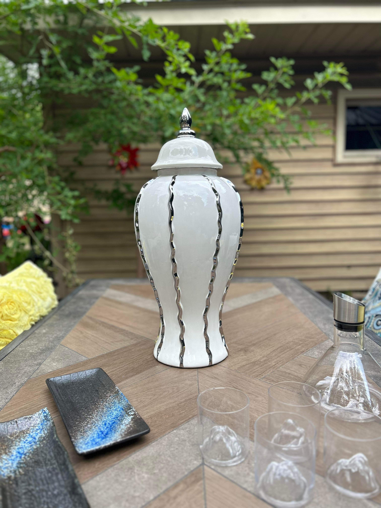 GLAZED WAVES Ceramic Ginger Jar Vase