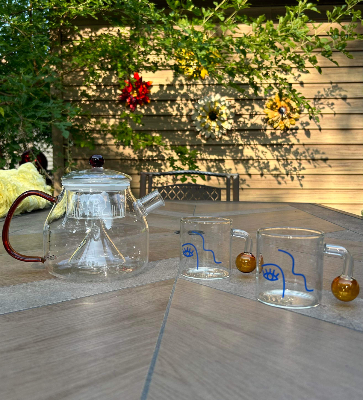 BLUE GODDESS 2-Piece Bubble Handle Glass Mug Set