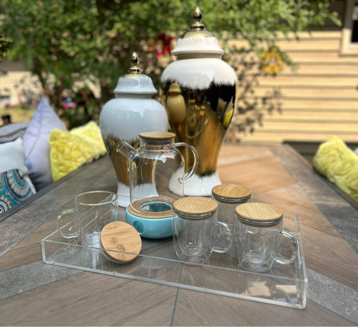 350ml Double Walled Insulated High Borosilicate Glass LIDDY 4-piece Mug Set | 2 mugs and 2 lids