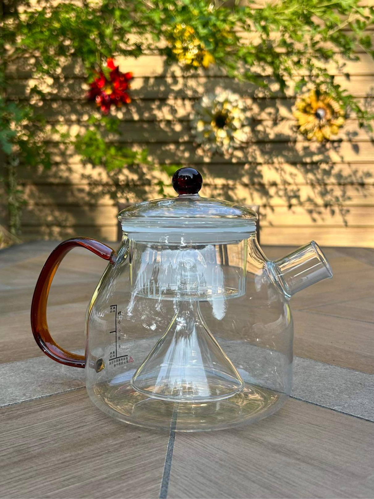 42 oz 3-piece ORANGE SUNSET Glass Teapot | Herb Infuser | High Borosilicate Glass | Wide Handle