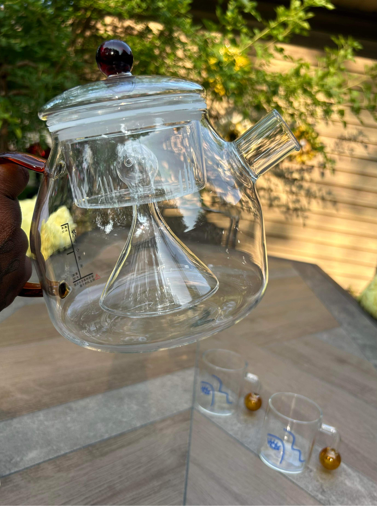42 oz 3-piece ORANGE SUNSET Glass Teapot | Herb Infuser | High Borosilicate Glass | Wide Handle