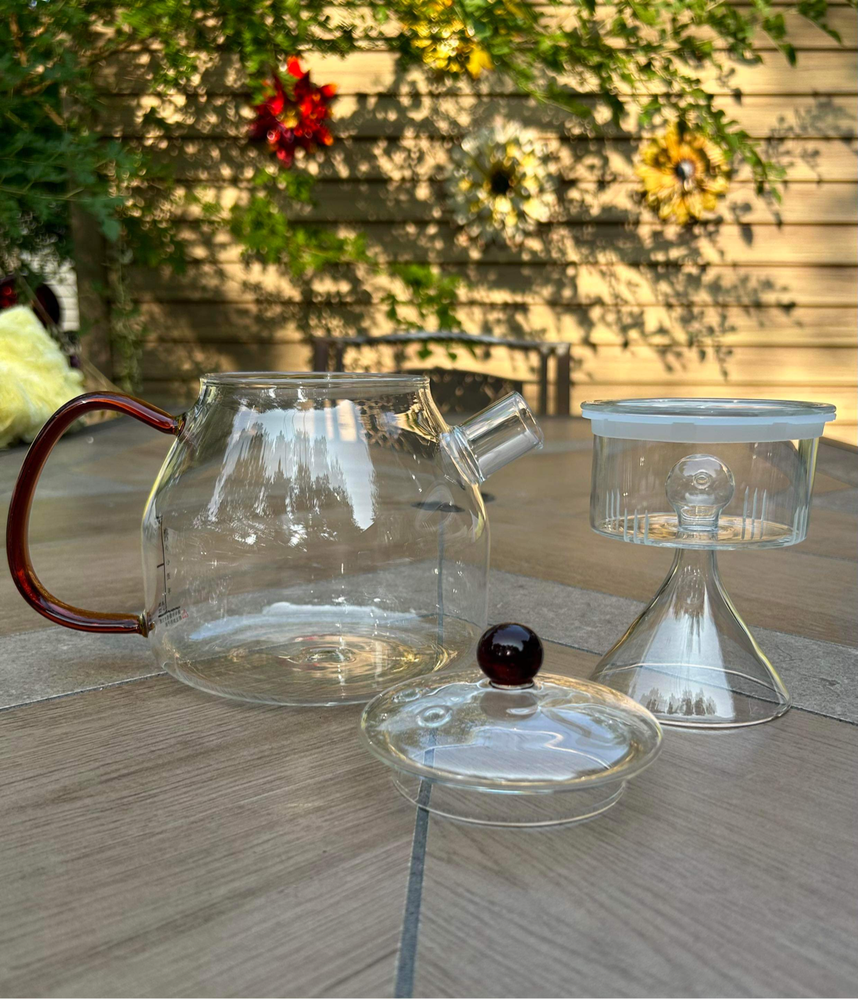 42 oz 3-piece ORANGE SUNSET Glass Teapot | Herb Infuser | High Borosilicate Glass | Wide Handle