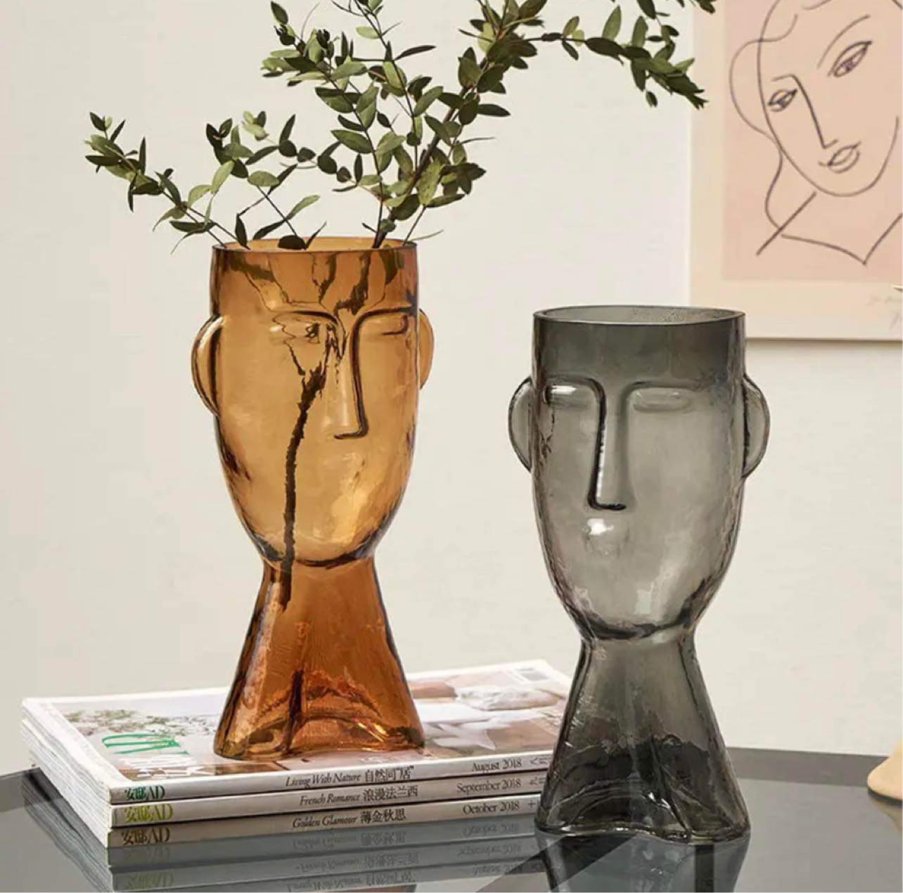 2-Face Modern Glass Vase Set