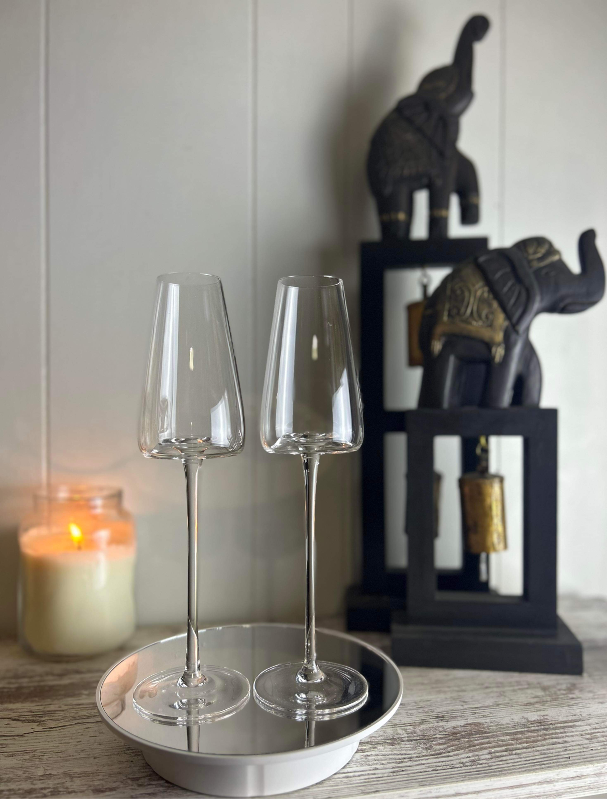 8oz BLACK TIE Elegant Long Stem Crystal Champagne Flute(2)