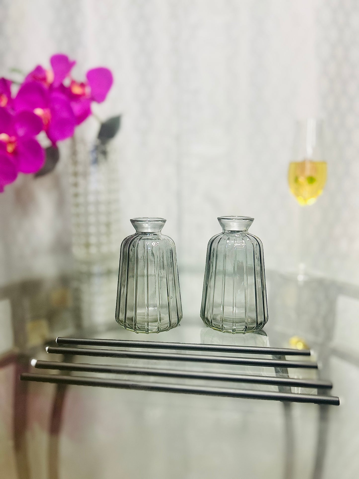 Eternal Simplicity 4 Candlestick 2 Vase Set Glass and Stainless Steel Fiberglass Wicks, Long-Lasting Burn for Home Decor and Holiday Gifts, Oil Lamp Accessories without Bottle