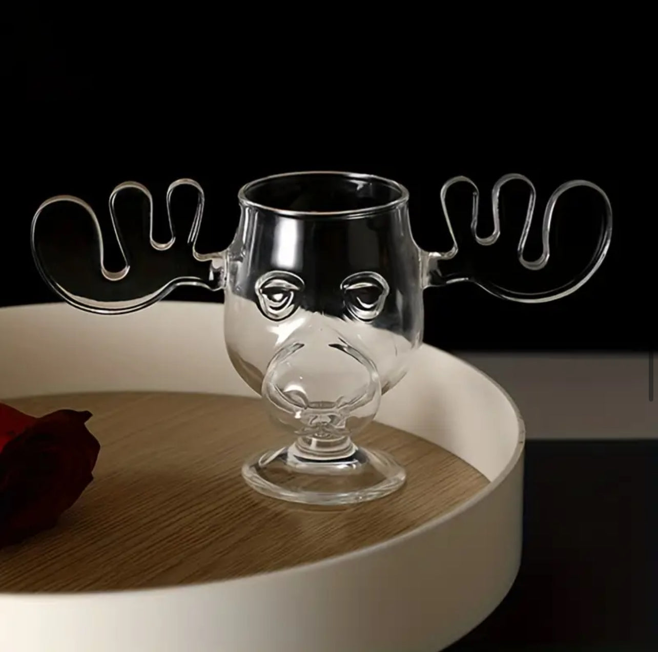 Moose Sculpted Glass Goblet Mug | Christmas Holiday Glassware For Drinks, Ice Cream, Festive Treats | NOT Acrylic, Cup Capacity 240ml/8oz