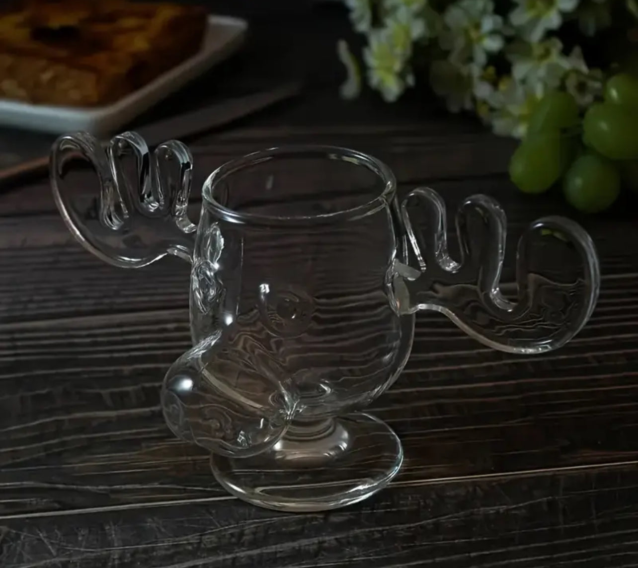 Moose Sculpted Glass Goblet Mug | Christmas Holiday Glassware For Drinks, Ice Cream, Festive Treats | NOT Acrylic, Cup Capacity 240ml/8oz