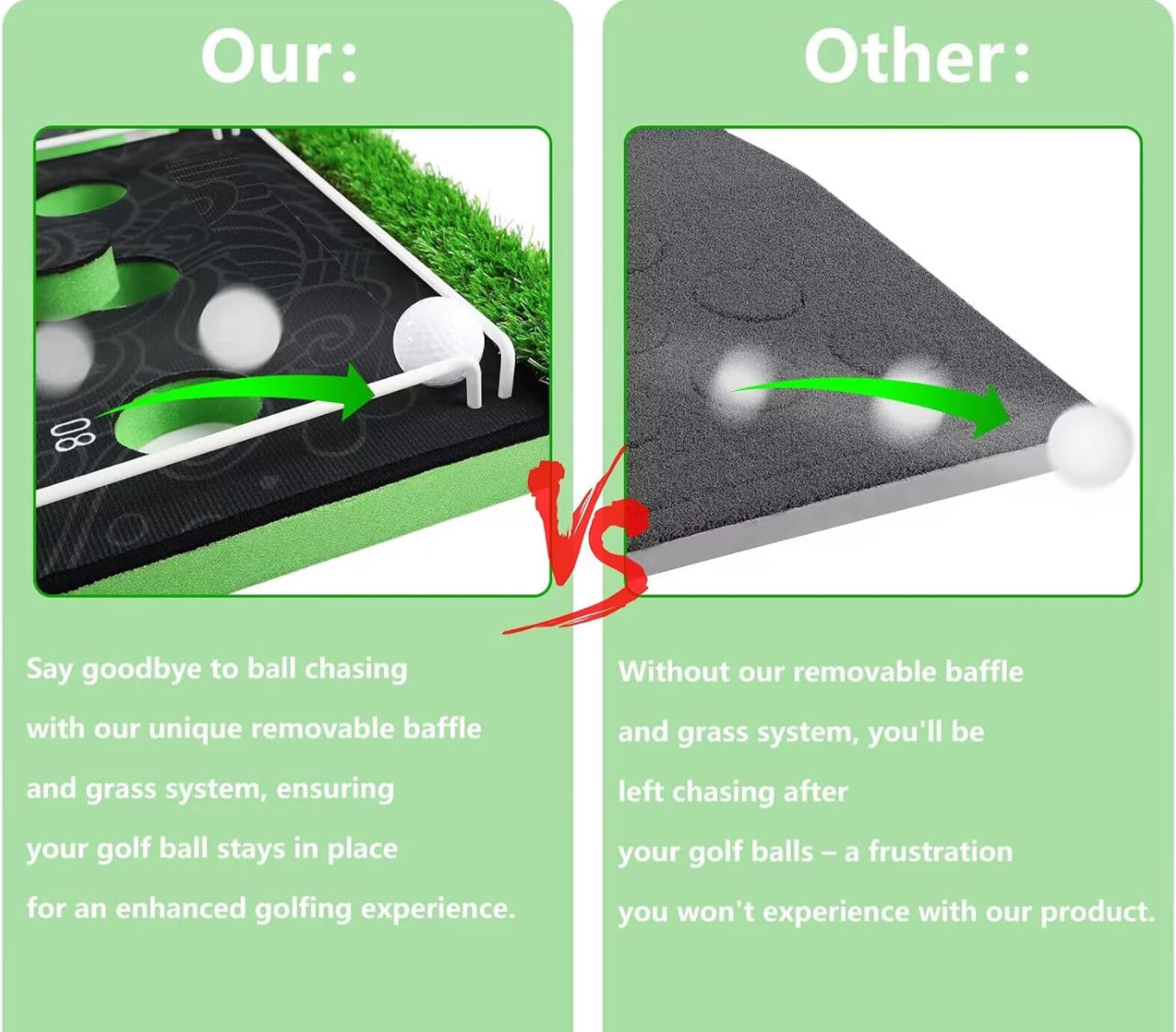 Golf Pong Putting Green Game Set 20” x 122” with 16 hole covers, 2 Putters, 8 Golf Balls, 6 small fences, 1 carry bag | Date Night, Party, or Great Gift