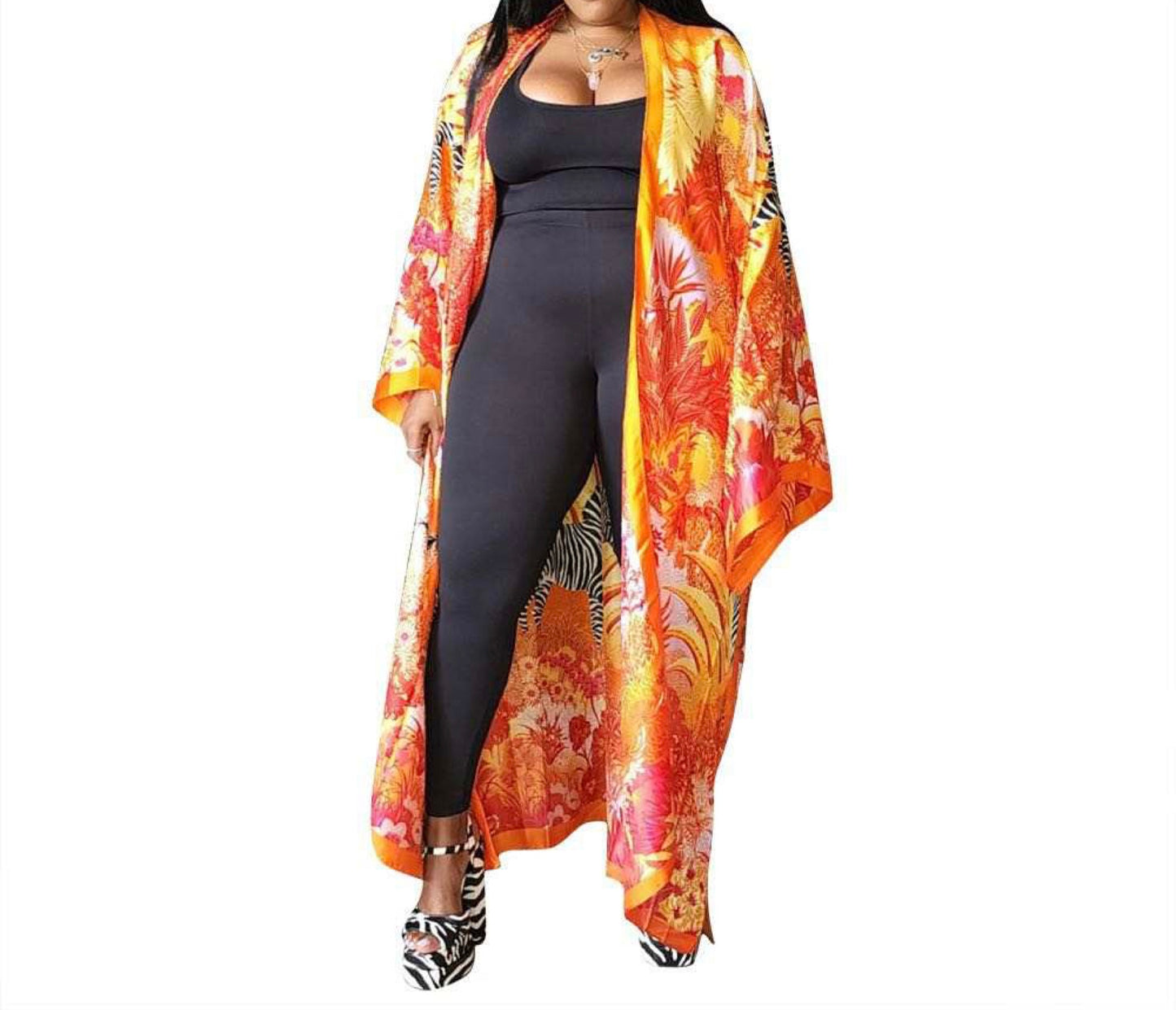 Soft Silky Vivid Plus Size Long Elegant Oversized Floor Length Lightweight Open Front Coverup Kimono Duster Robe,
SEXY ZEBRA