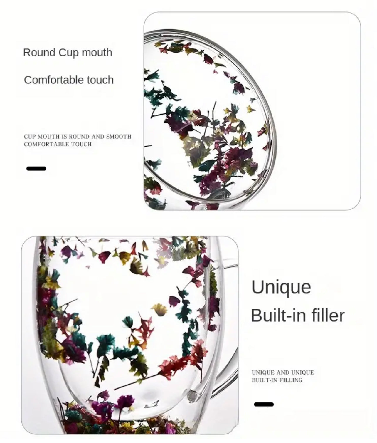 2- 12oz Dried Flowers Double Walled Insulated Glass Tea Mugs with Glass Straws