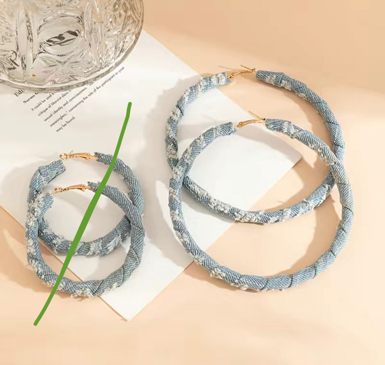 3.9in Retro Denim Circle Hoops