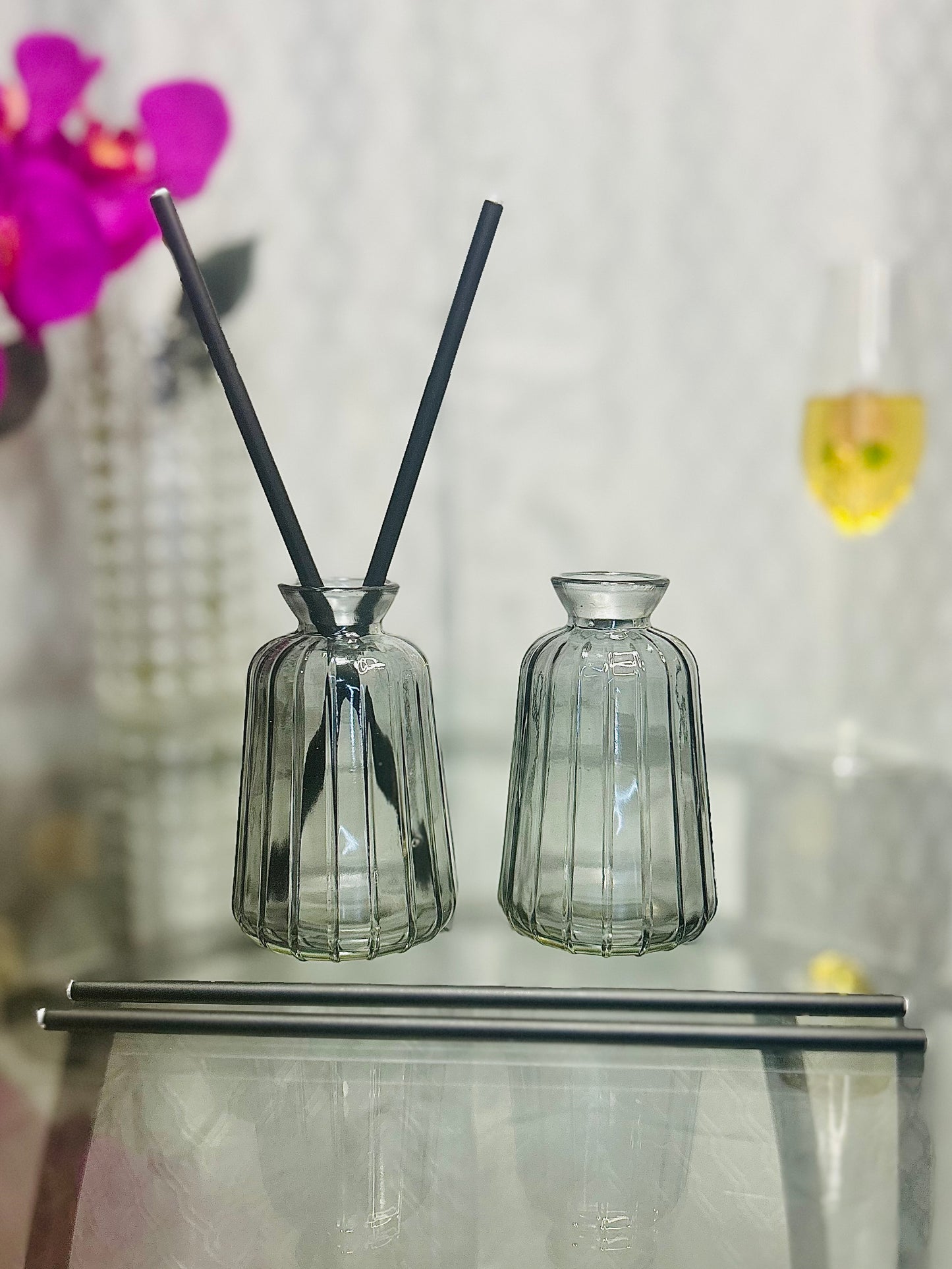 Eternal Simplicity 4 Candlestick 2 Vase Set Glass and Stainless Steel Fiberglass Wicks, Long-Lasting Burn for Home Decor and Holiday Gifts, Oil Lamp Accessories without Bottle