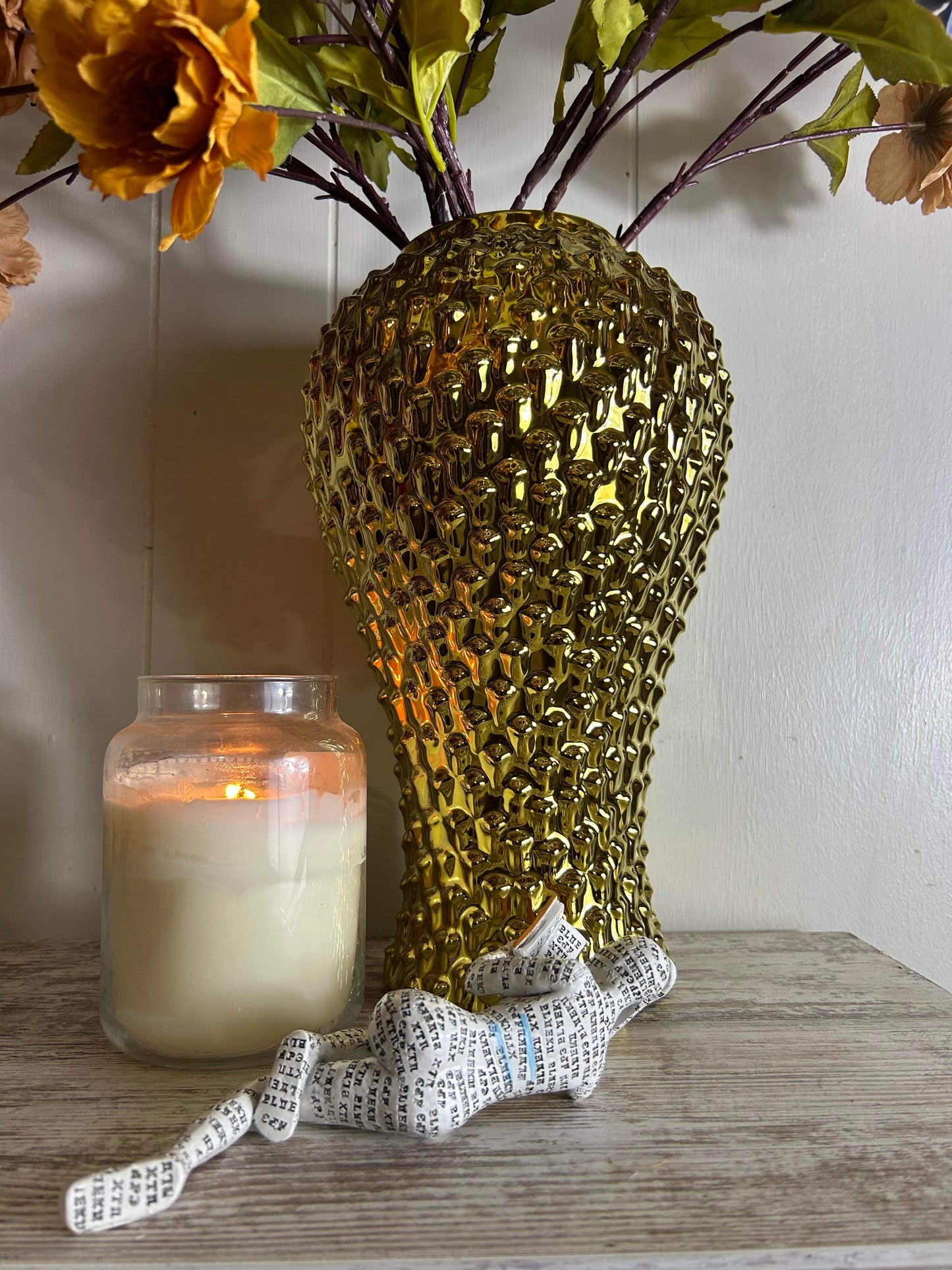 19in Tall UNDENIABLE Metallic Gold Textured Ceramic Ginger Vase