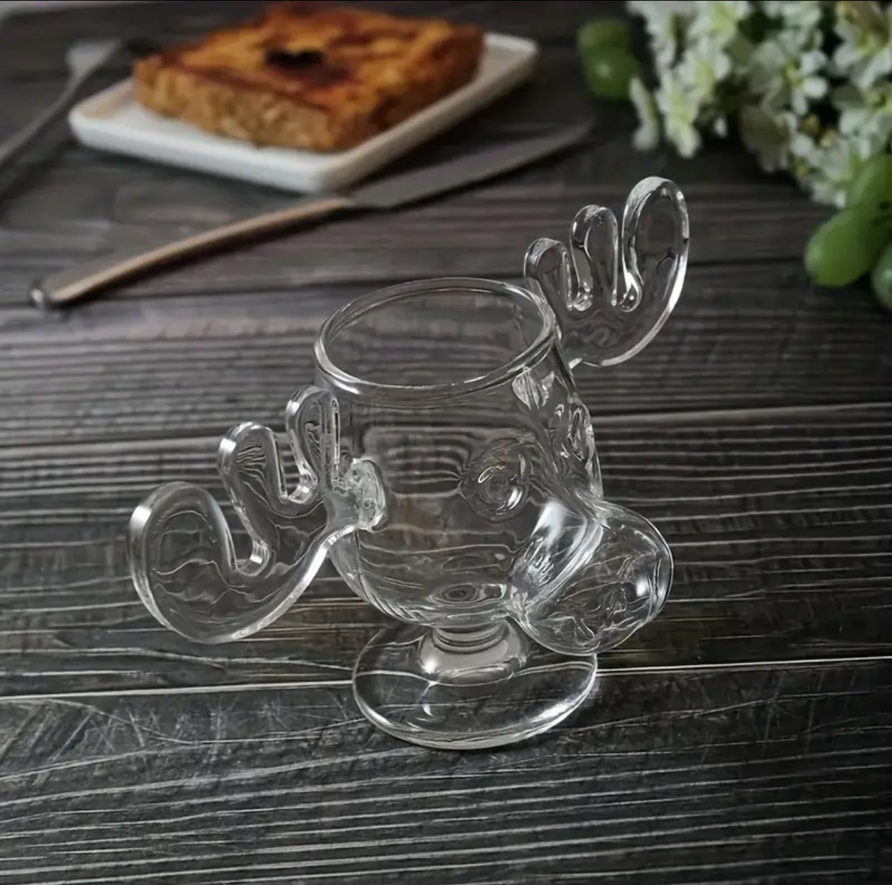 Moose Sculpted Glass Goblet Mug | Christmas Holiday Glassware For Drinks, Ice Cream, Festive Treats | NOT Acrylic, Cup Capacity 240ml/8oz