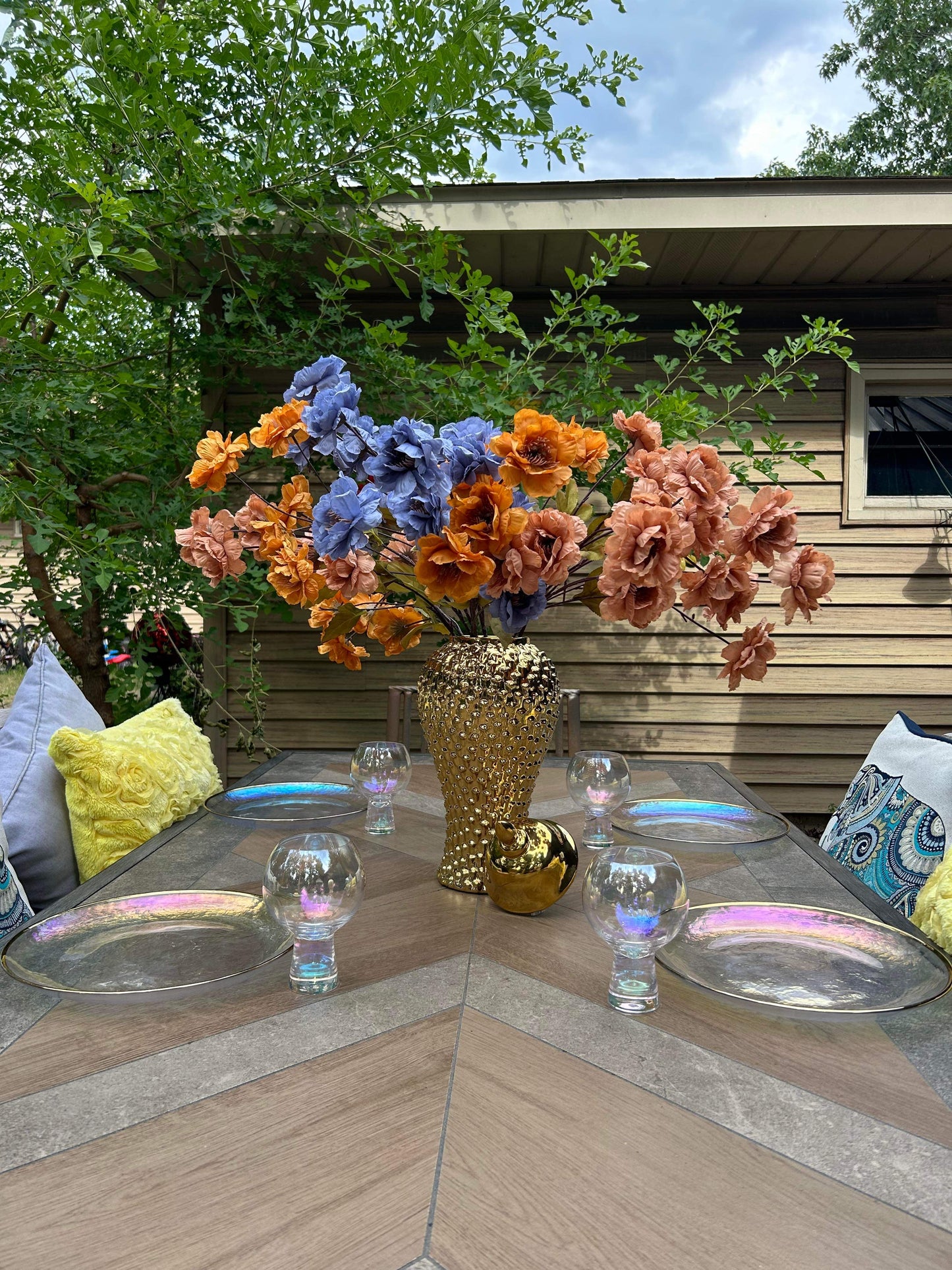 12in. Iridescent Rainbow GLIZZY Plate | 4pcs Dinnerware Set | Babyshower Table Setting, Anniversary Dinner, Gift Set