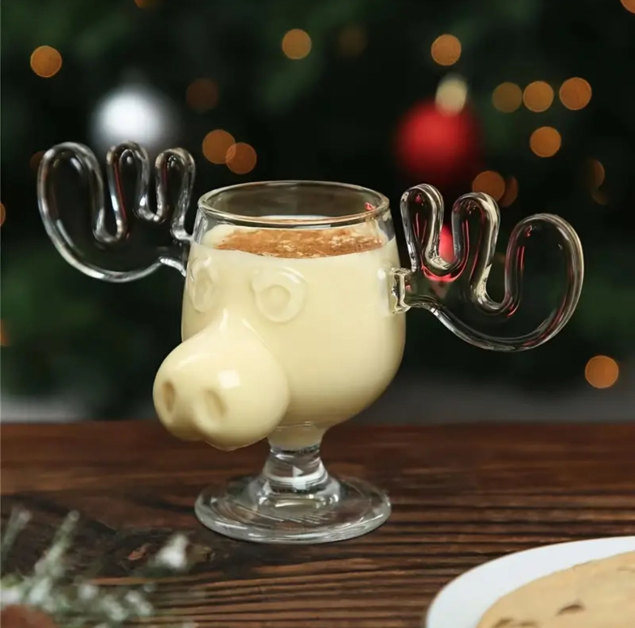 Moose Sculpted Glass Goblet Mug | Christmas Holiday Glassware For Drinks, Ice Cream, Festive Treats | NOT Acrylic, Cup Capacity 240ml/8oz