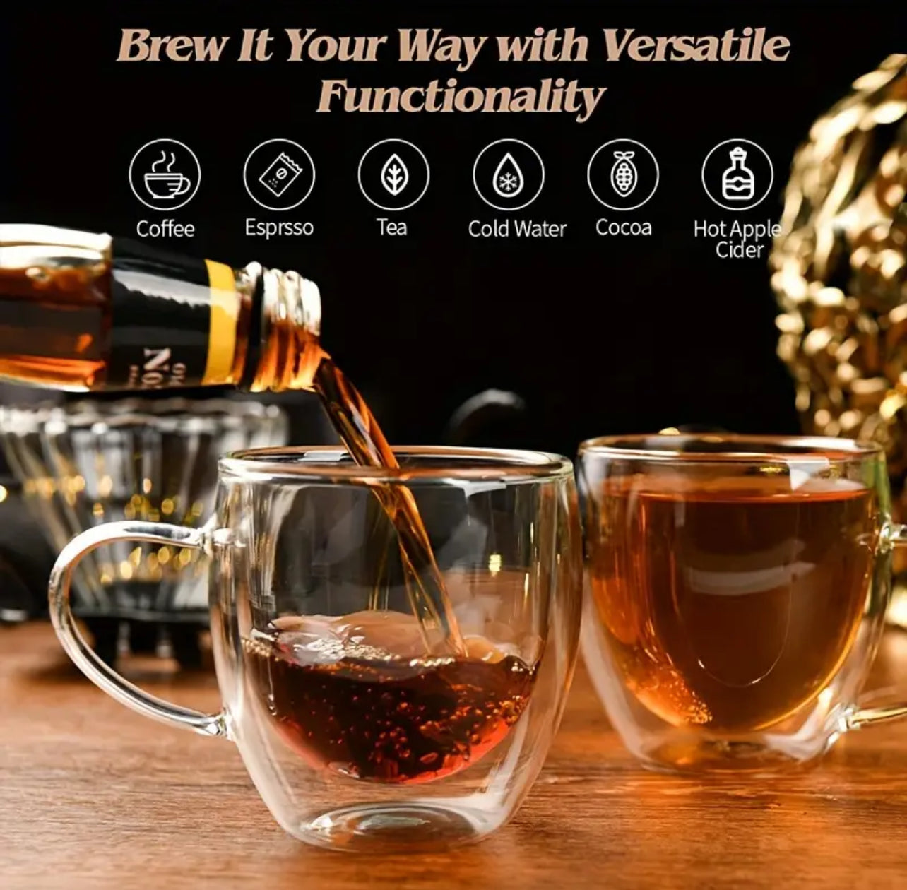 2pc 250ml High Borosilicate Double Wall Insulated Glass Mug Set | Coffee Tea Espresso Beverage