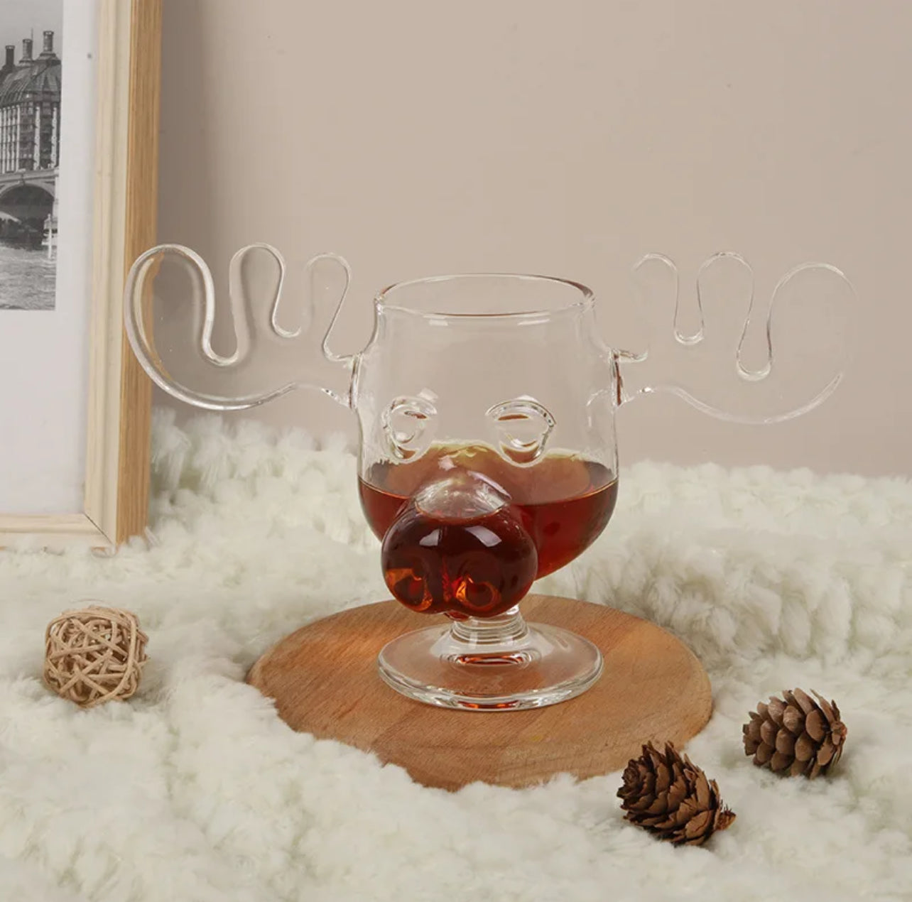 Moose Sculpted Glass Goblet Mug | Christmas Holiday Glassware For Drinks, Ice Cream, Festive Treats | NOT Acrylic, Cup Capacity 240ml/8oz