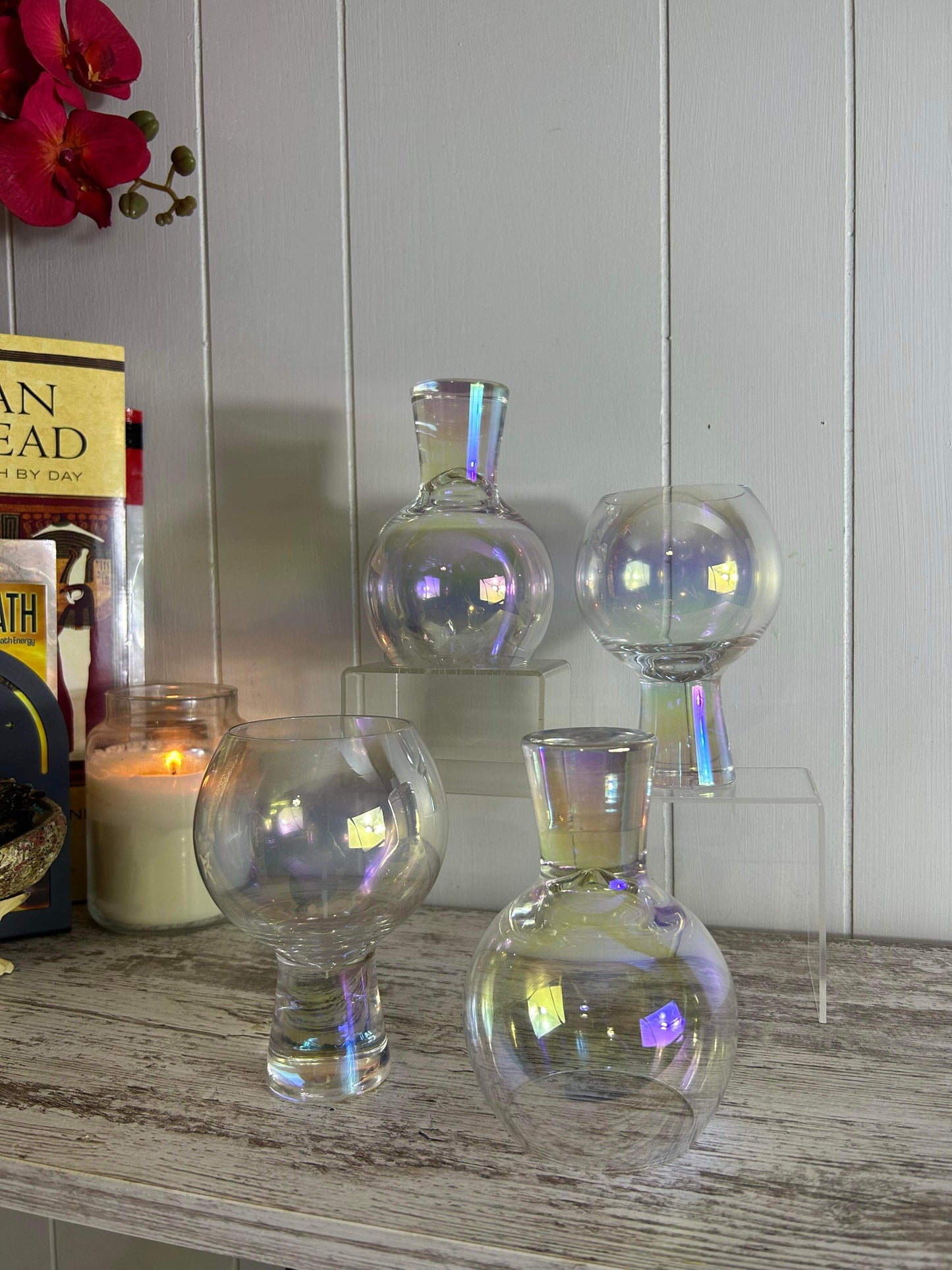 400ml, Thick Bottom Iridescent Rainbow Bubble Glass Set | Wine, Mixed Cocktails, Beverages | 4pc Drinkware Set