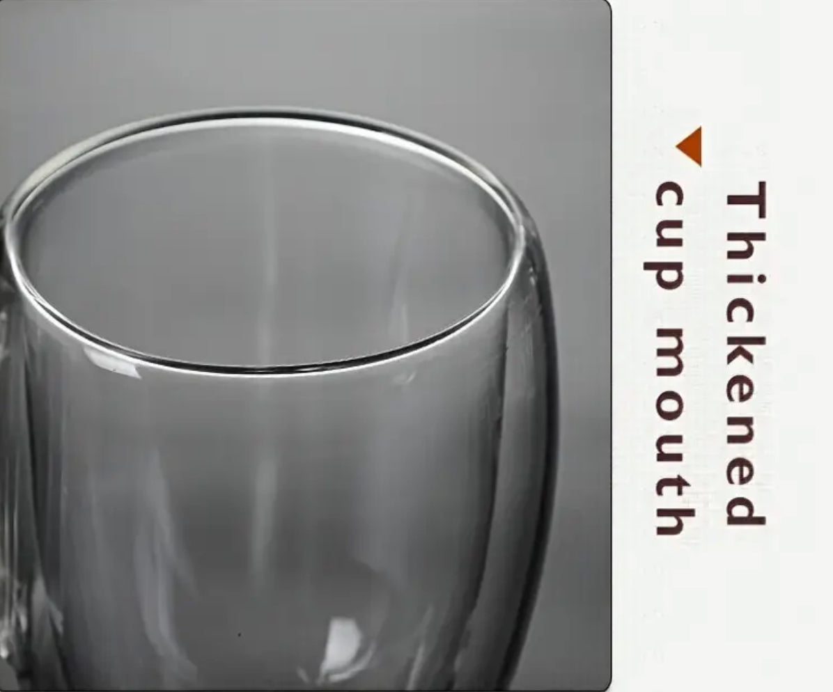 2pc 250ml High Borosilicate Double Wall Insulated Glass Mug Set | Coffee Tea Espresso Beverage