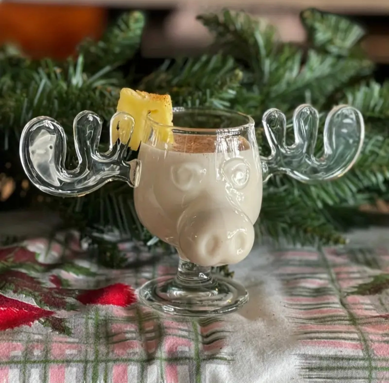Moose Sculpted Glass Goblet Mug | Christmas Holiday Glassware For Drinks, Ice Cream, Festive Treats | NOT Acrylic, Cup Capacity 240ml/8oz