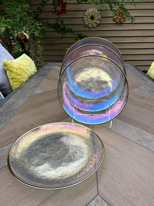12in. Iridescent Rainbow GLIZZY Plate | 4pcs Dinnerware Set | Babyshower Table Setting, Anniversary Dinner, Gift Set