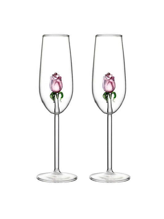 7.4oz, 3D PINK ROSÉ Champagne Flute, Set of 2