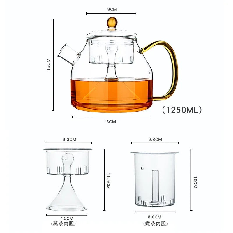 42 oz 3-piece ORANGE SUNSET Glass Teapot | Herb Infuser | High Borosilicate Glass | Wide Handle