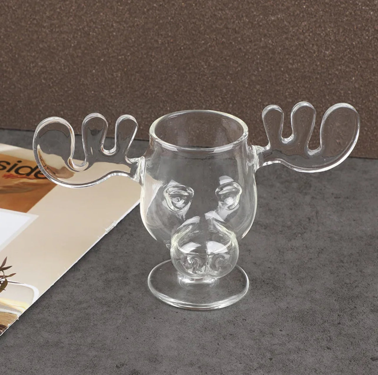 Moose Sculpted Glass Goblet Mug | Christmas Holiday Glassware For Drinks, Ice Cream, Festive Treats | NOT Acrylic, Cup Capacity 240ml/8oz