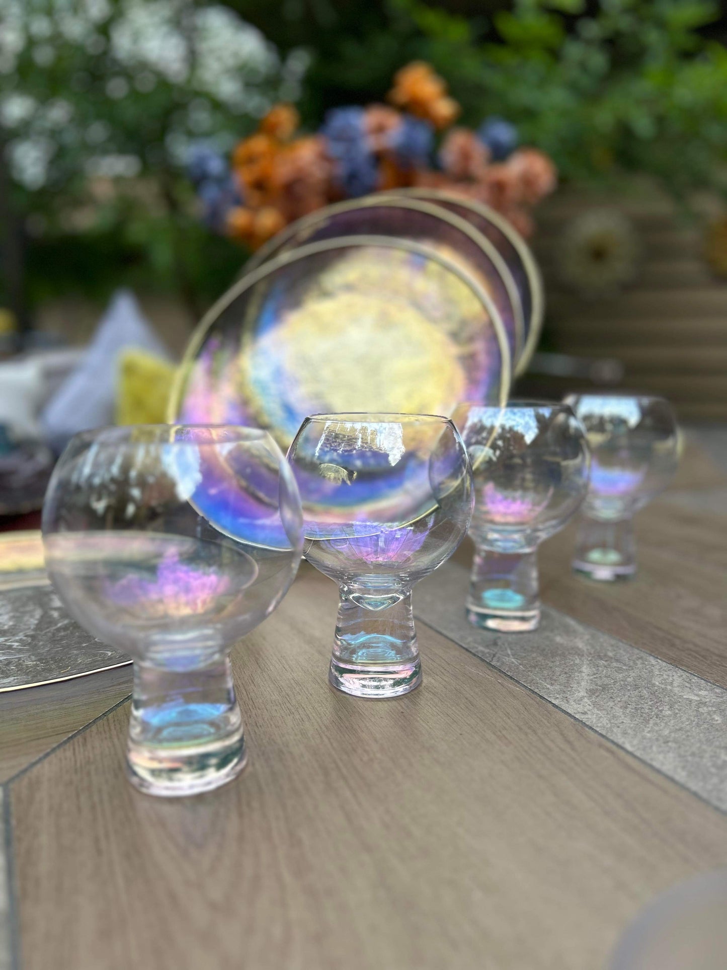 400ml, Thick Bottom Iridescent Rainbow Bubble Glass Set | Wine, Mixed Cocktails, Beverages | 4pc Drinkware Set
