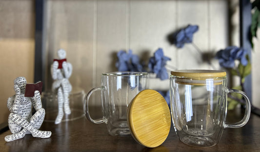 350ml Double Walled Insulated High Borosilicate Glass LIDDY 4-piece Mug Set | 2 mugs and 2 lids