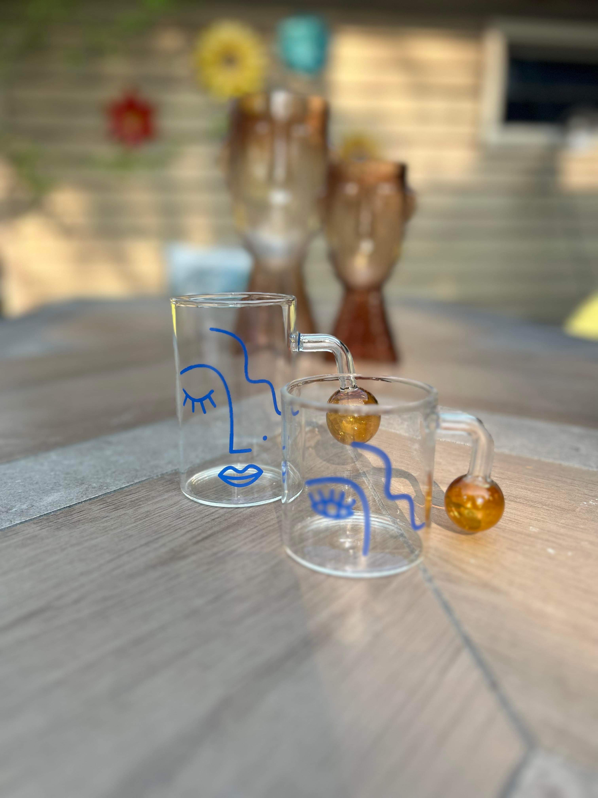 BLUE GODDESS 2-Piece Bubble Handle Glass Mug Set