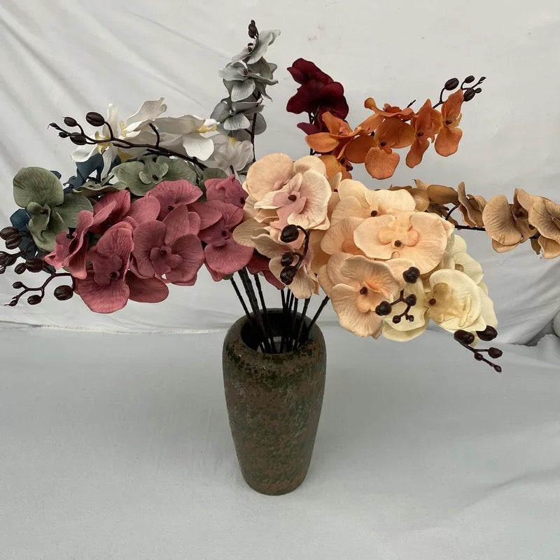 41in, 9-Head Neutral Colored Long Stem Orchid Flowers
