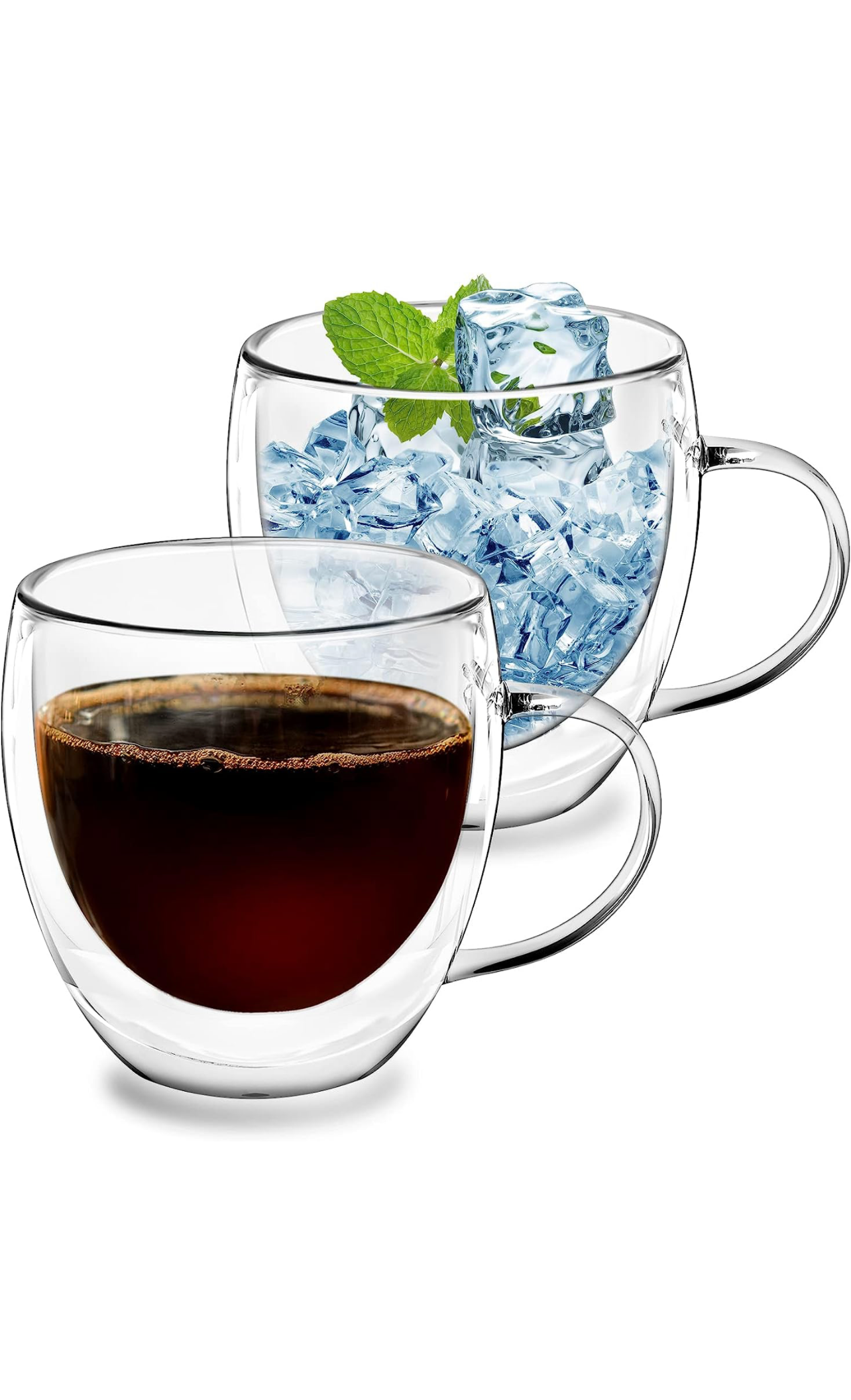 2pc 250ml High Borosilicate Double Wall Insulated Glass Mug Set | Coffee Tea Espresso Beverage