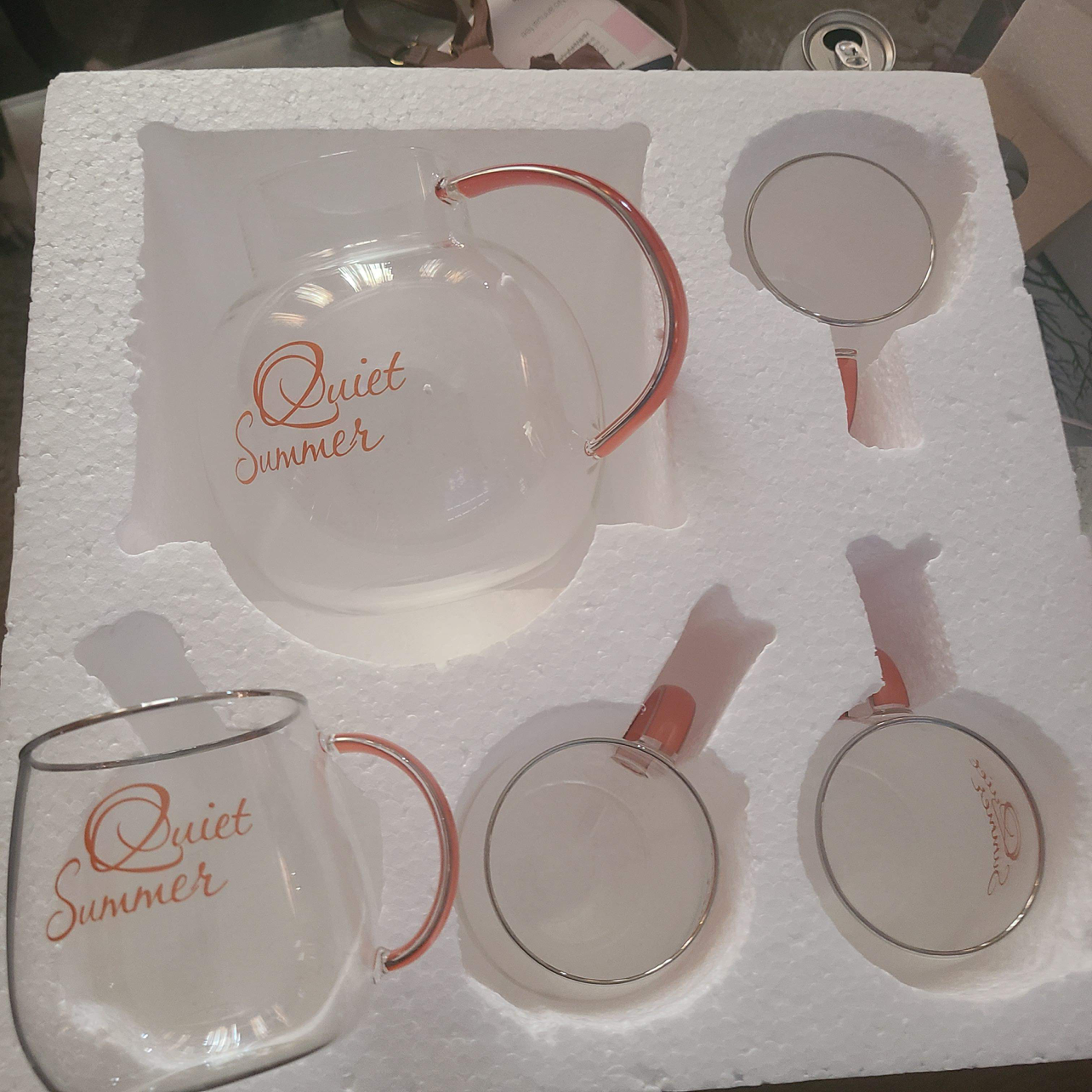 Metallic Rimmed 'Quiet Summer' 8-Piece Glass and Metal Tea Set | Metal Lid and Metal Serving Tray