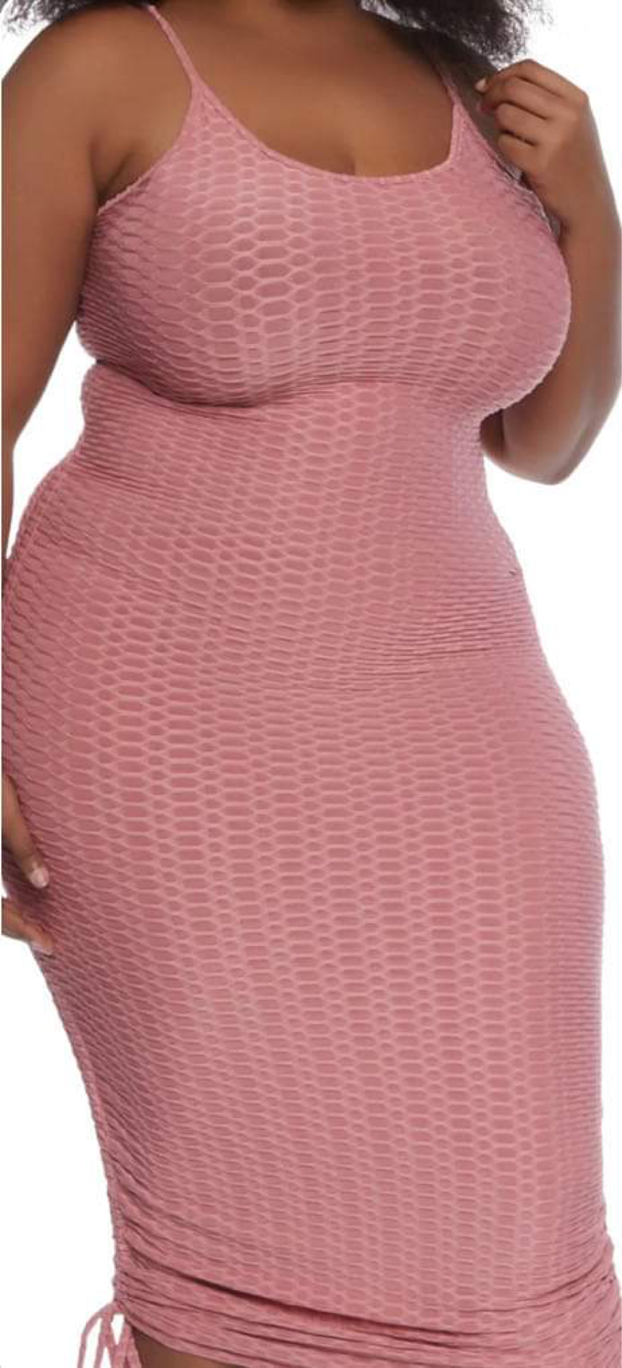 HIDE ME HONEYCOMB Textured Spaghetti String Bodycon Midi Dress