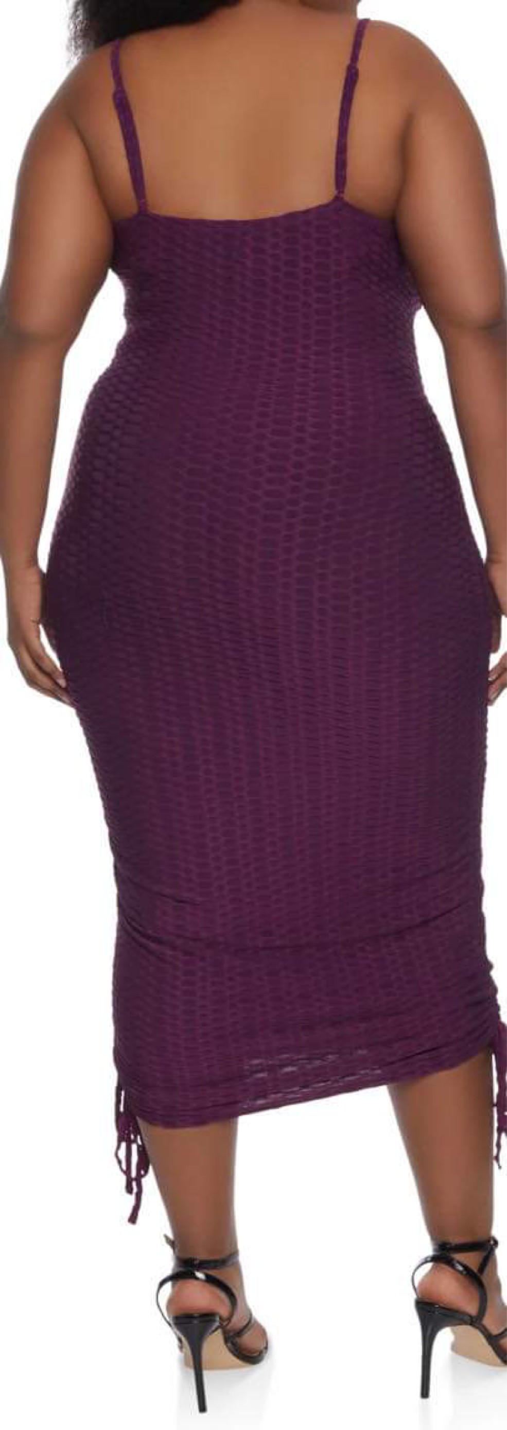 HIDE ME HONEYCOMB Textured Spaghetti String Bodycon Midi Dress