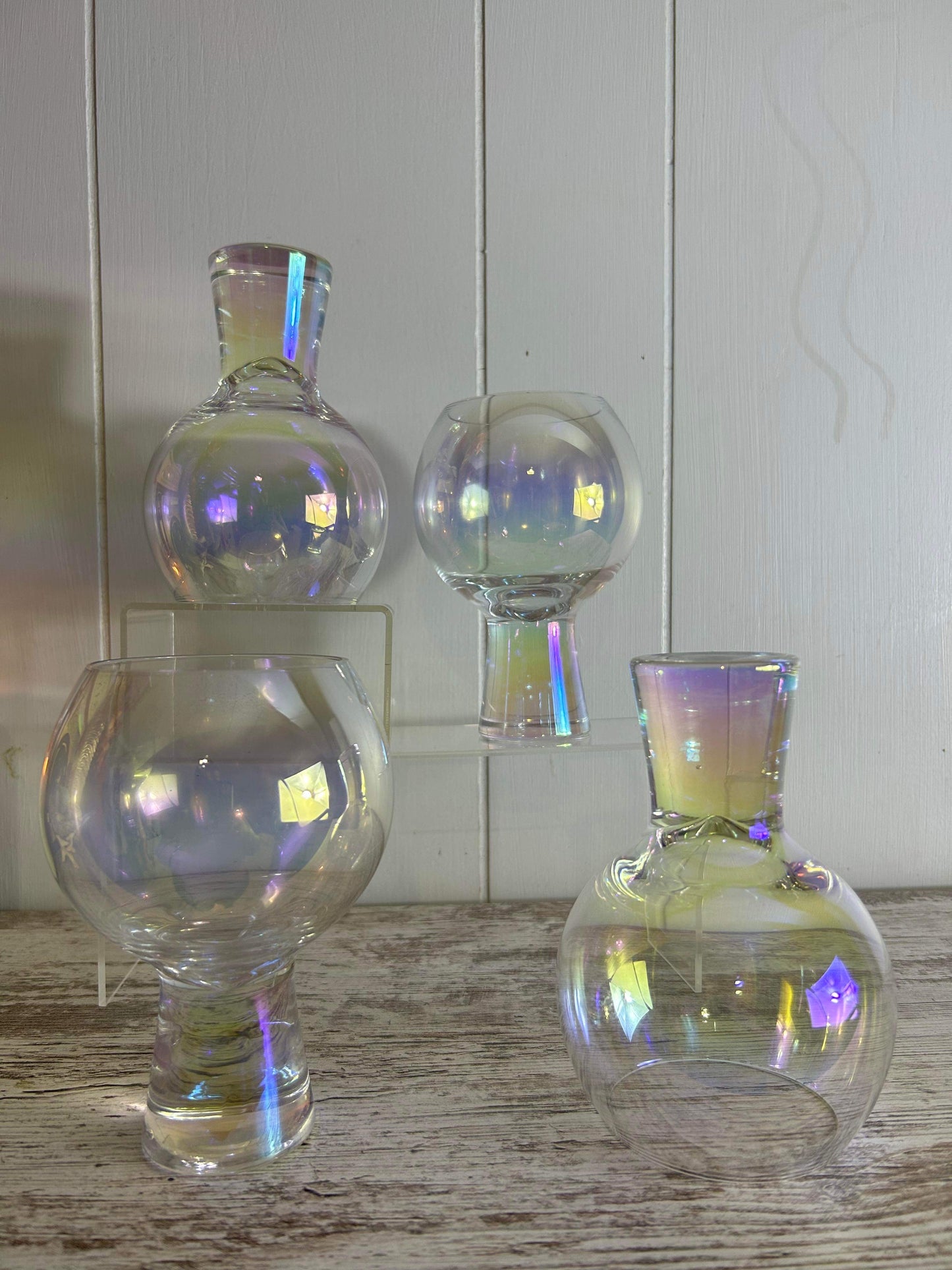 400ml, Thick Bottom Iridescent Rainbow Bubble Glass Set | Wine, Mixed Cocktails, Beverages | 4pc Drinkware Set