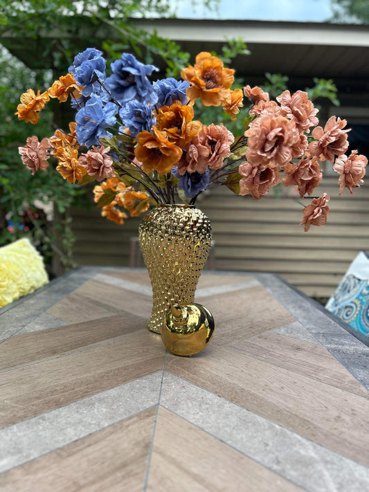 19in Tall UNDENIABLE Metallic Gold Textured Ceramic Ginger Vase