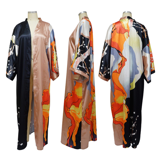 Long Oversized BLACK MARBLE Kimono