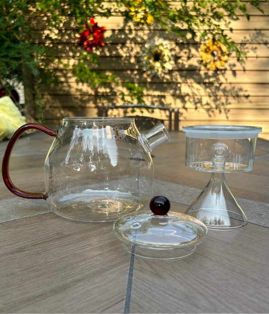 3-piece ORANGE SUNSET Glass Teapot