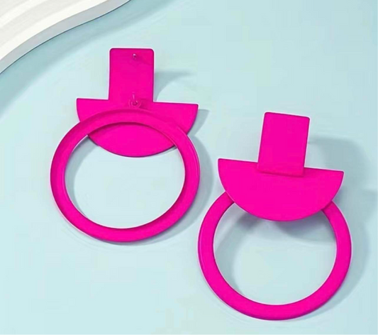 Hot Pink Geometric Earrings