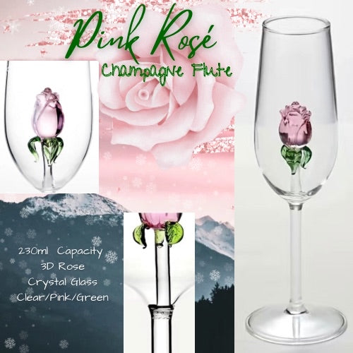 7.4oz, 3D PINK ROSÉ Champagne Flute, Set of 2