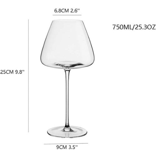 4-piece set, 24oz BLACK TIE Elegant Long Stem Crystal Wine Goblet