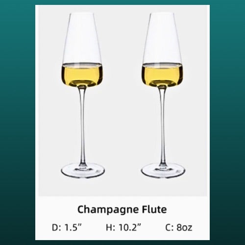8oz BLACK TIE Elegant Long Stem Crystal Champagne Flute(2)